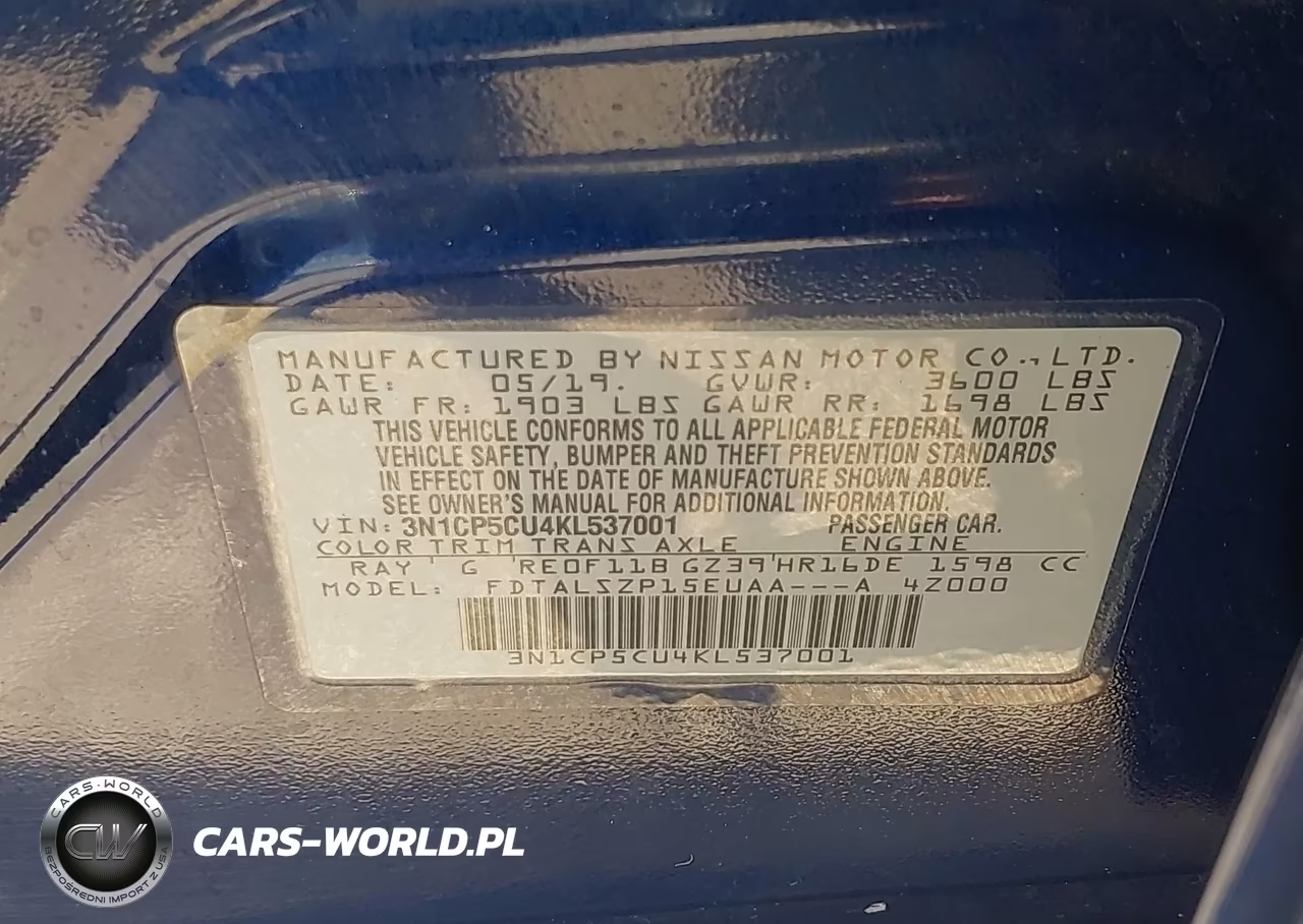 2019 Nissan Kicks Sv VIN:3N1CP5CU4KL537001 - 9