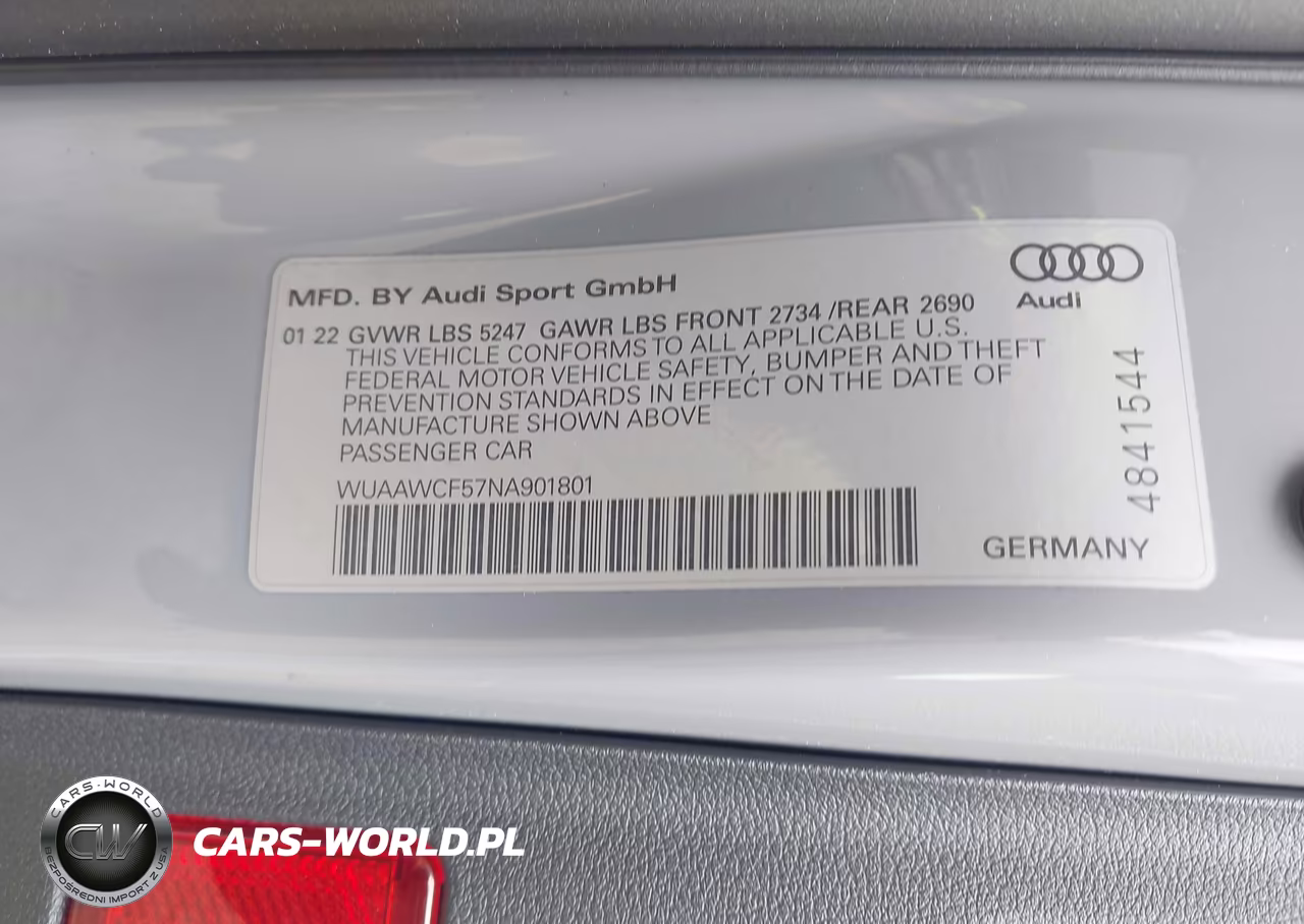 2022 Audi Rs 5 Sportback Tfsi Quattro Tiptronic VIN:WUAAWCF57NA901801 - 9