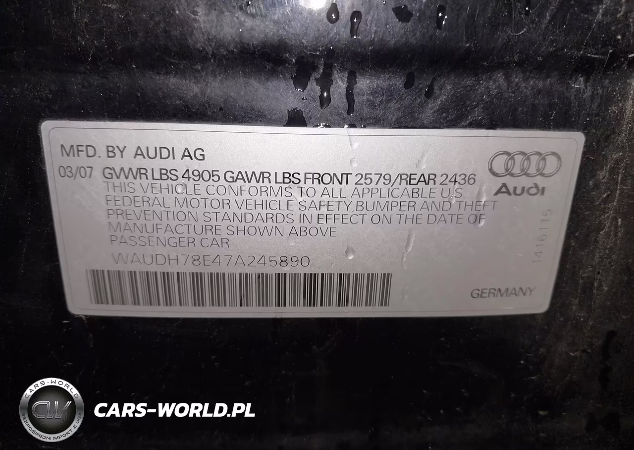 2007 Audi A4 3.2 VIN:WAUDH78E47A245890 - 9
