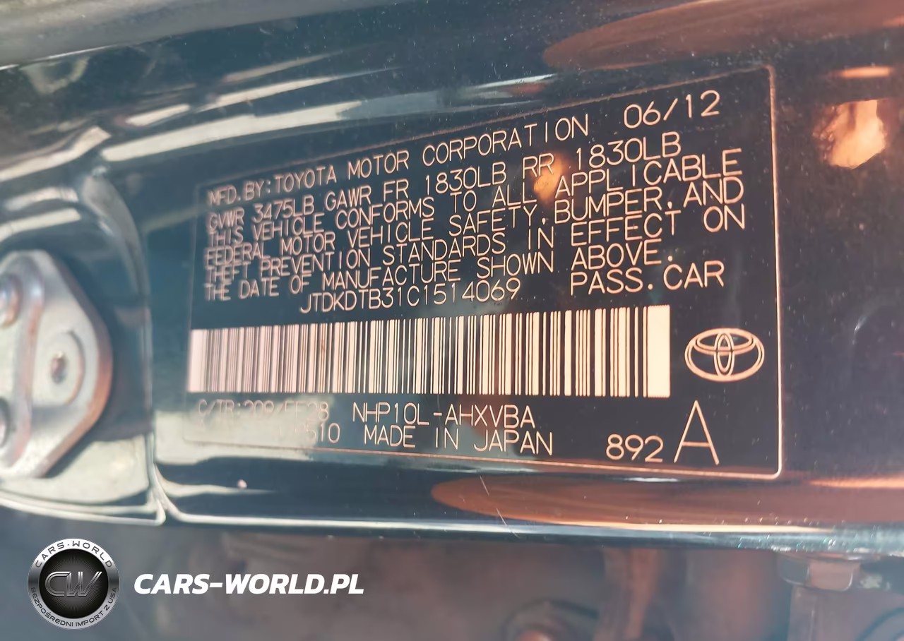 2012 Toyota Prius C Two VIN:JTDKDTB31C1514069 - 9