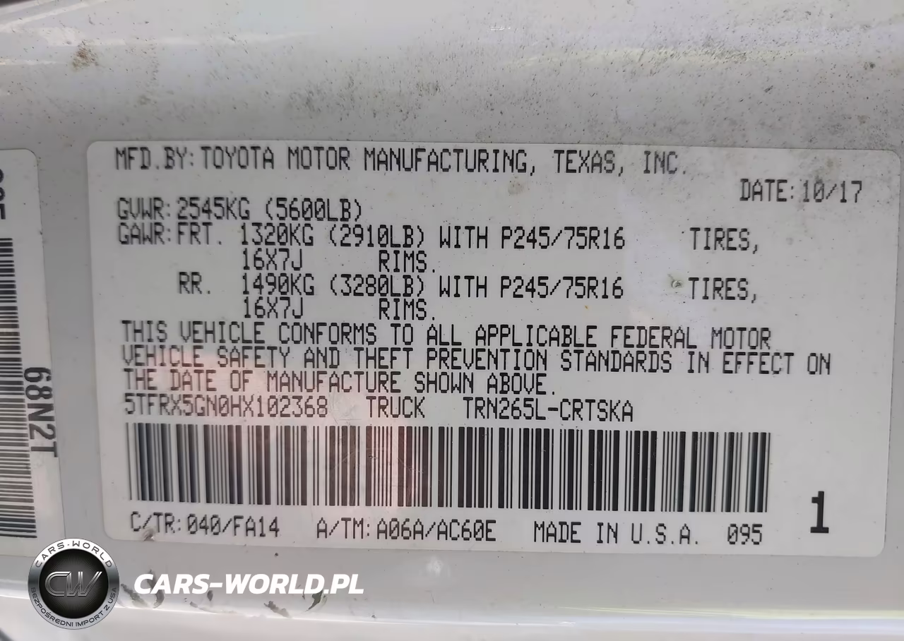 2017 Toyota Tacoma Sr VIN:5TFRX5GN0HX102368 - 9