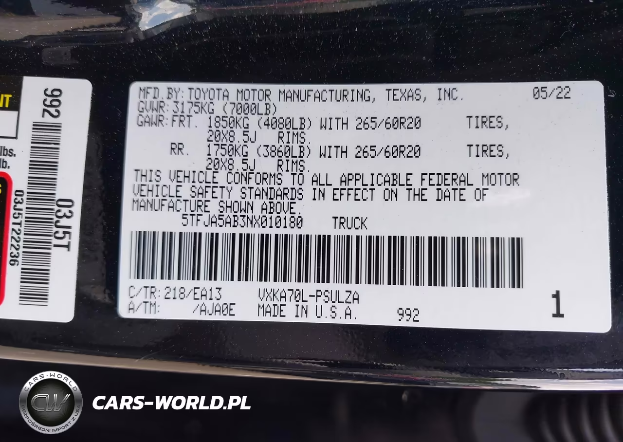 2022 Toyota Tundra Limited VIN:5TFJA5AB3NX010180 - 9