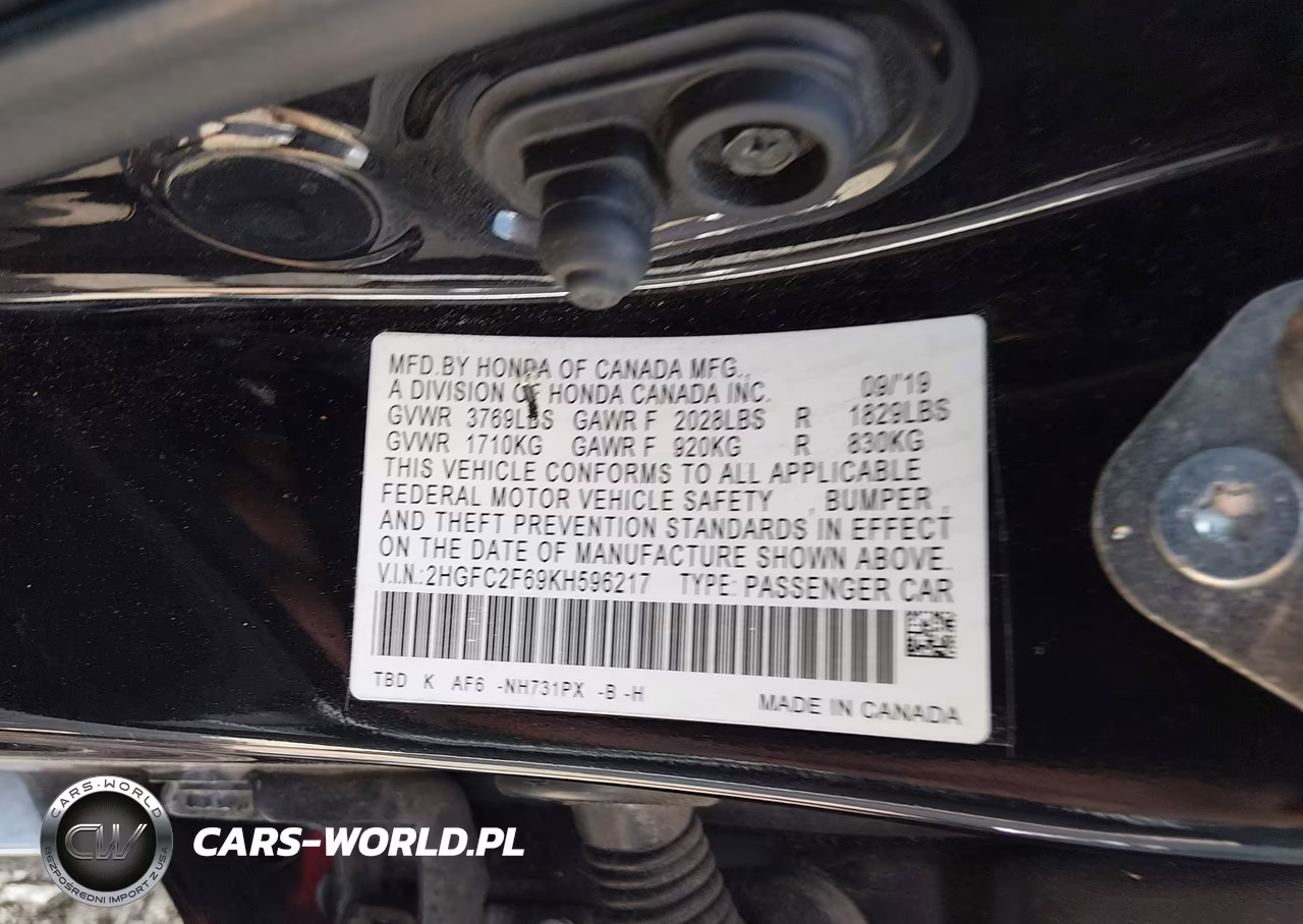 2019 Honda Civic Lx VIN:2HGFC2F69KH596217 - 9