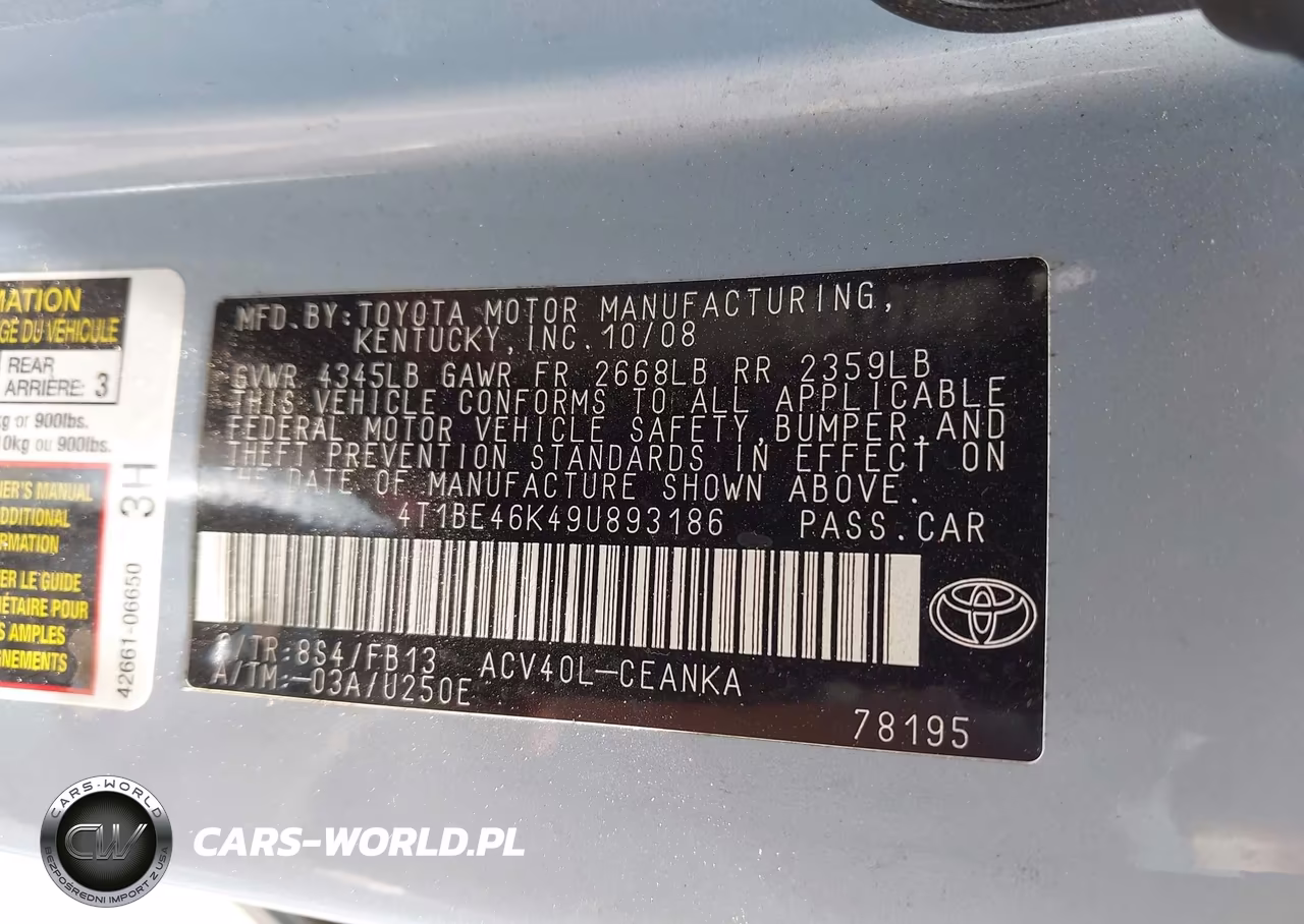 2009 Toyota Camry Le VIN:4T1BE46K49U893186 - 9