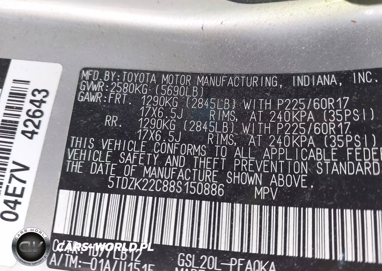 2008 Toyota Sienna Limited VIN:5TDZK22C88S150886 - 9