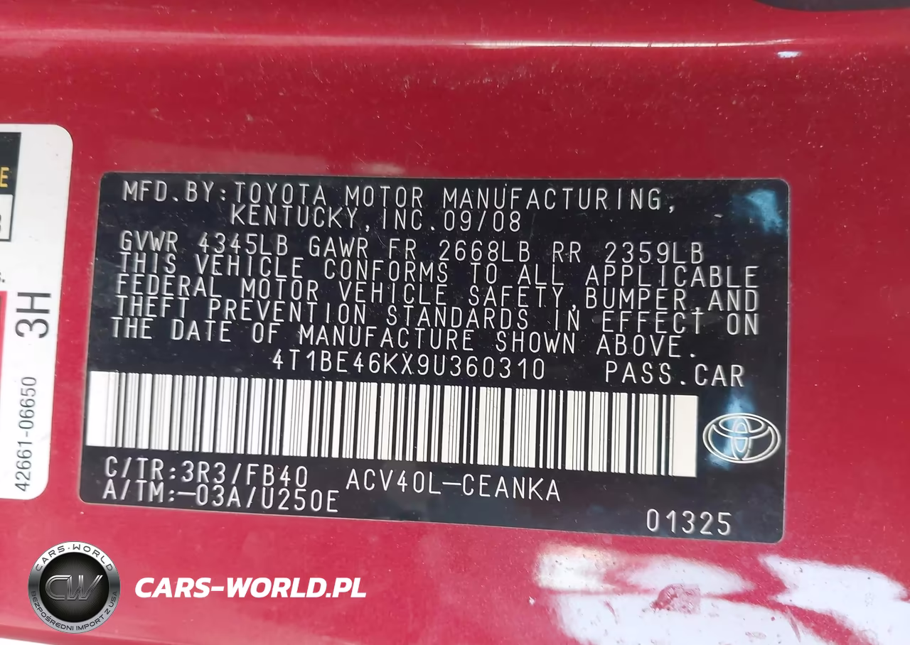 2009 Toyota Camry Le VIN:4T1BE46KX9U360310 - 9