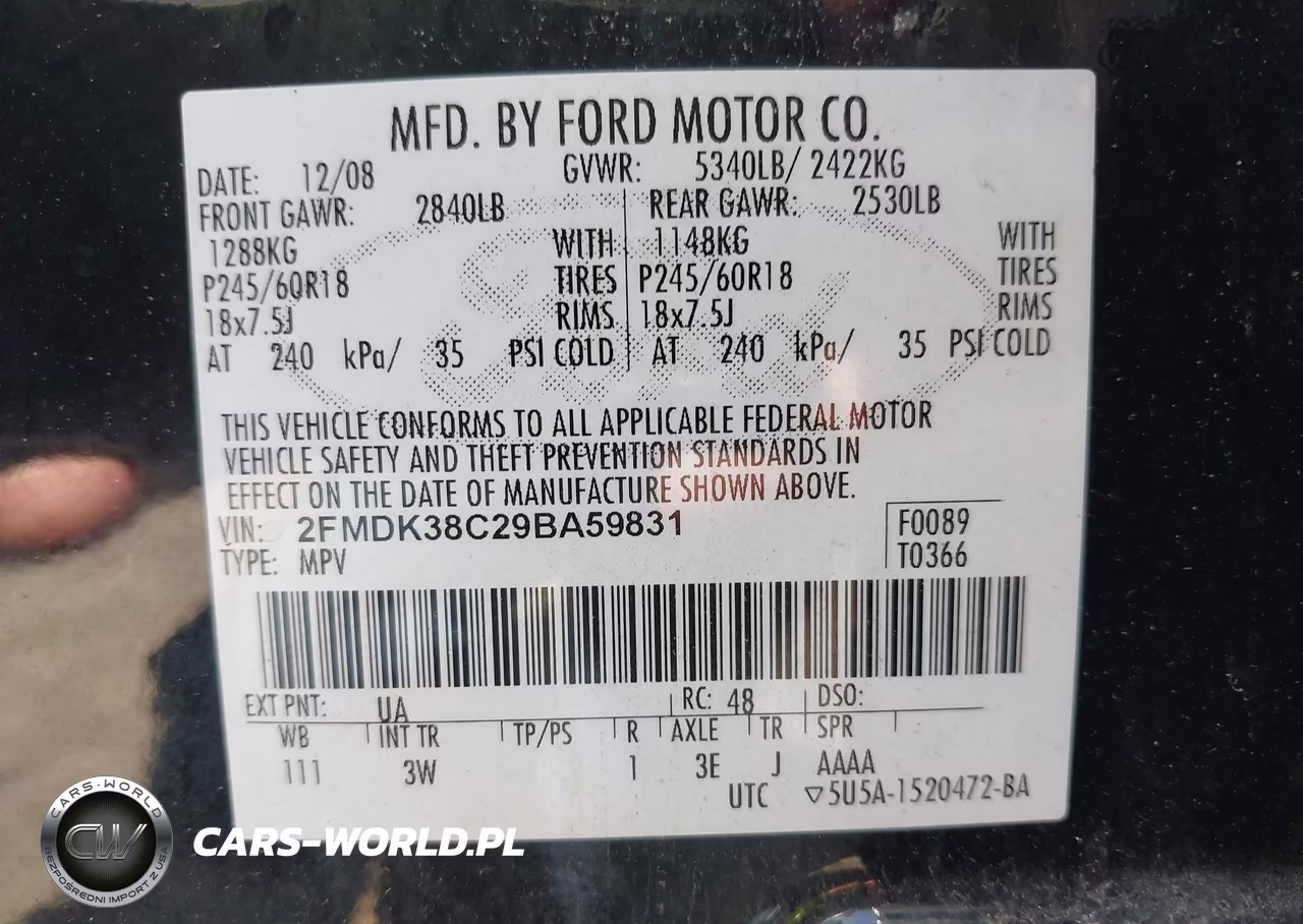 2009 Ford Edge Sel VIN:2FMDK38C29BA59831 - 9
