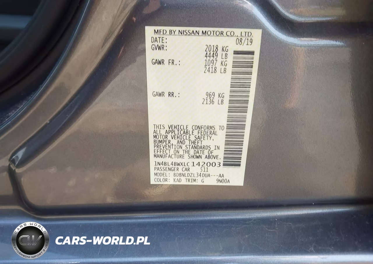 2020 Nissan Altima S Intelligent Awd VIN:1N4BL4BWXLC142003 - 9