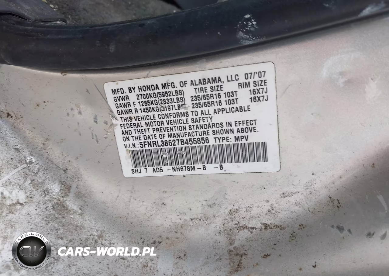 2007 Honda Odyssey Ex-L VIN:5FNRL38627B455856 - 9