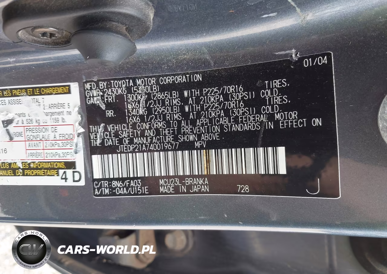 2004 Toyota Highlander V6 VIN:JTEDP21A740019677 - 9