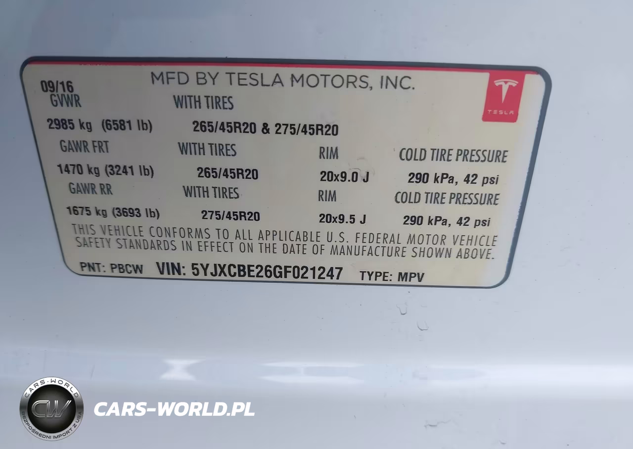 2016 Tesla Model X 60D-70D-75D-90D-P100D VIN:5YJXCBE26GF021247 - 9