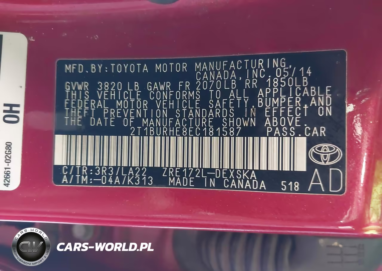 2014 Toyota Corolla S Premium VIN:2T1BURHE8EC181587 - 9