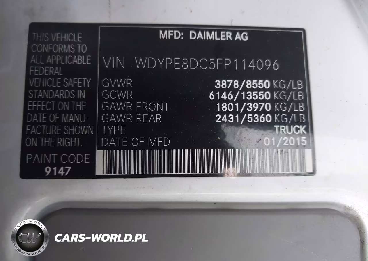 2015 Freightliner Sprinter 2500 High Roof VIN:WDYPE8DC5FP114096 - 9
