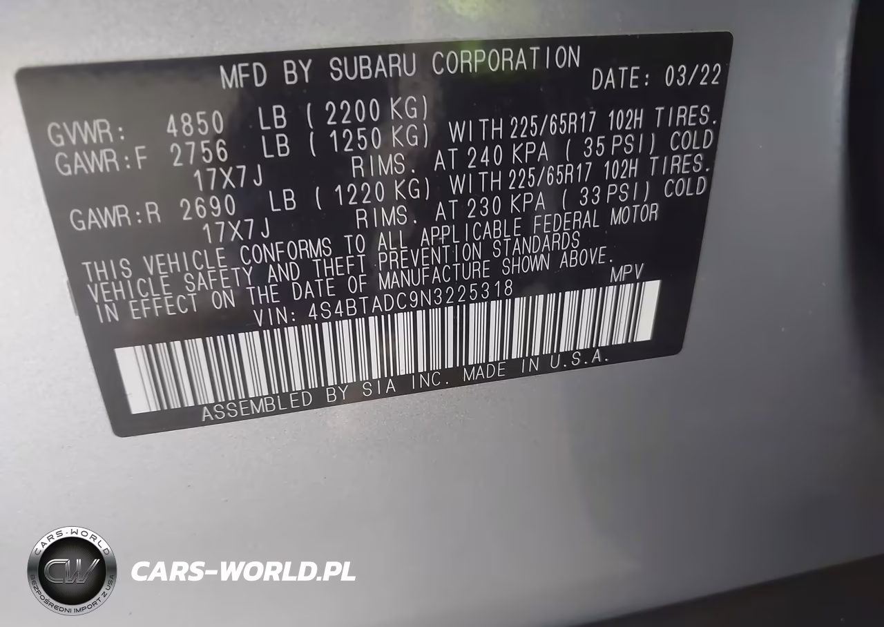 2022 Subaru Outback Premium VIN:4S4BTADC9N3225318 - 9