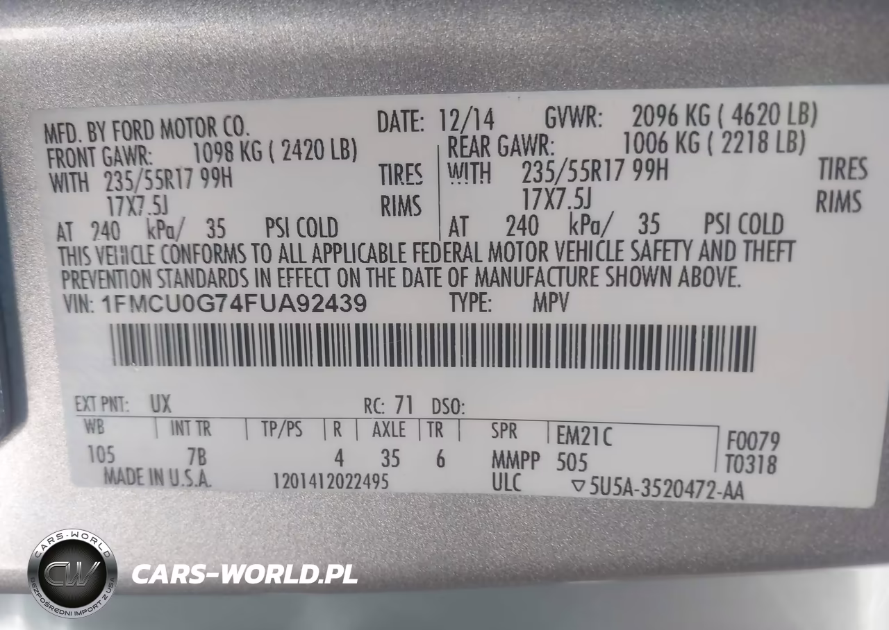 2015 Ford Escape Se VIN:1FMCU0G74FUA92439 - 9