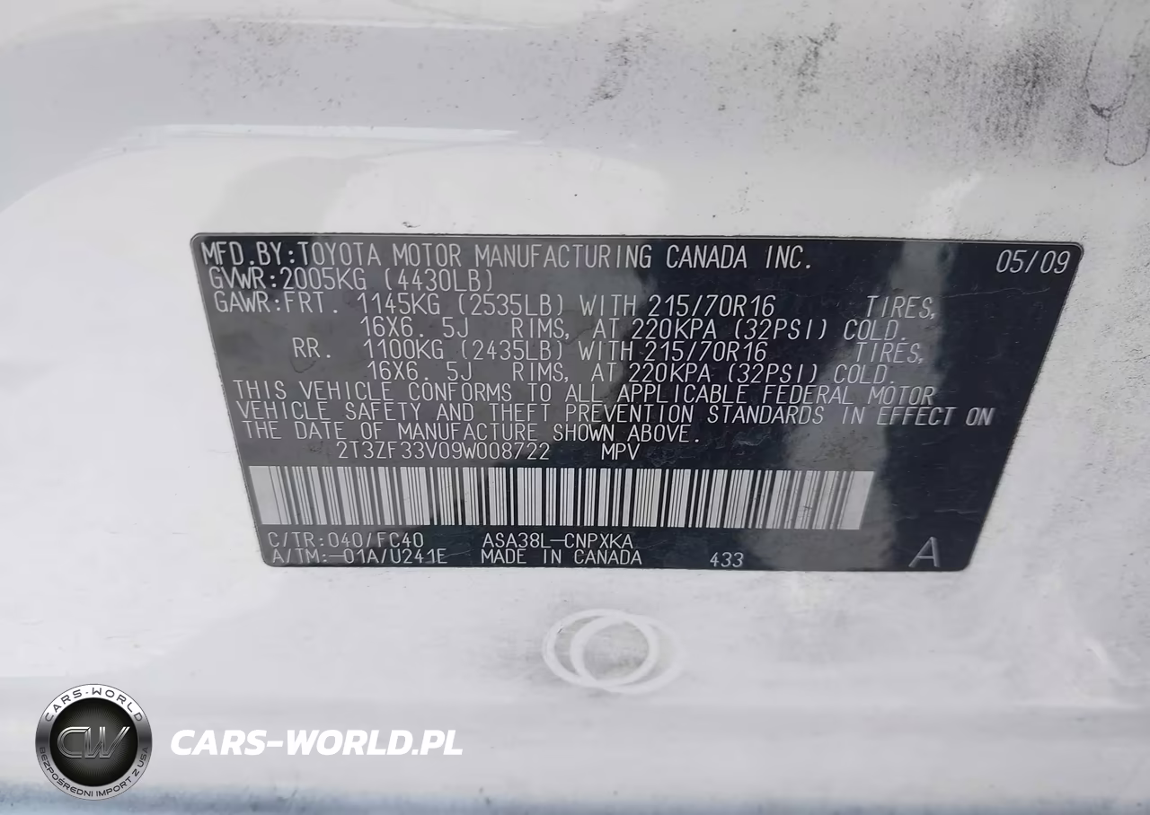 2009 Toyota Rav4 VIN:2T3ZF33V09W008722 - 9