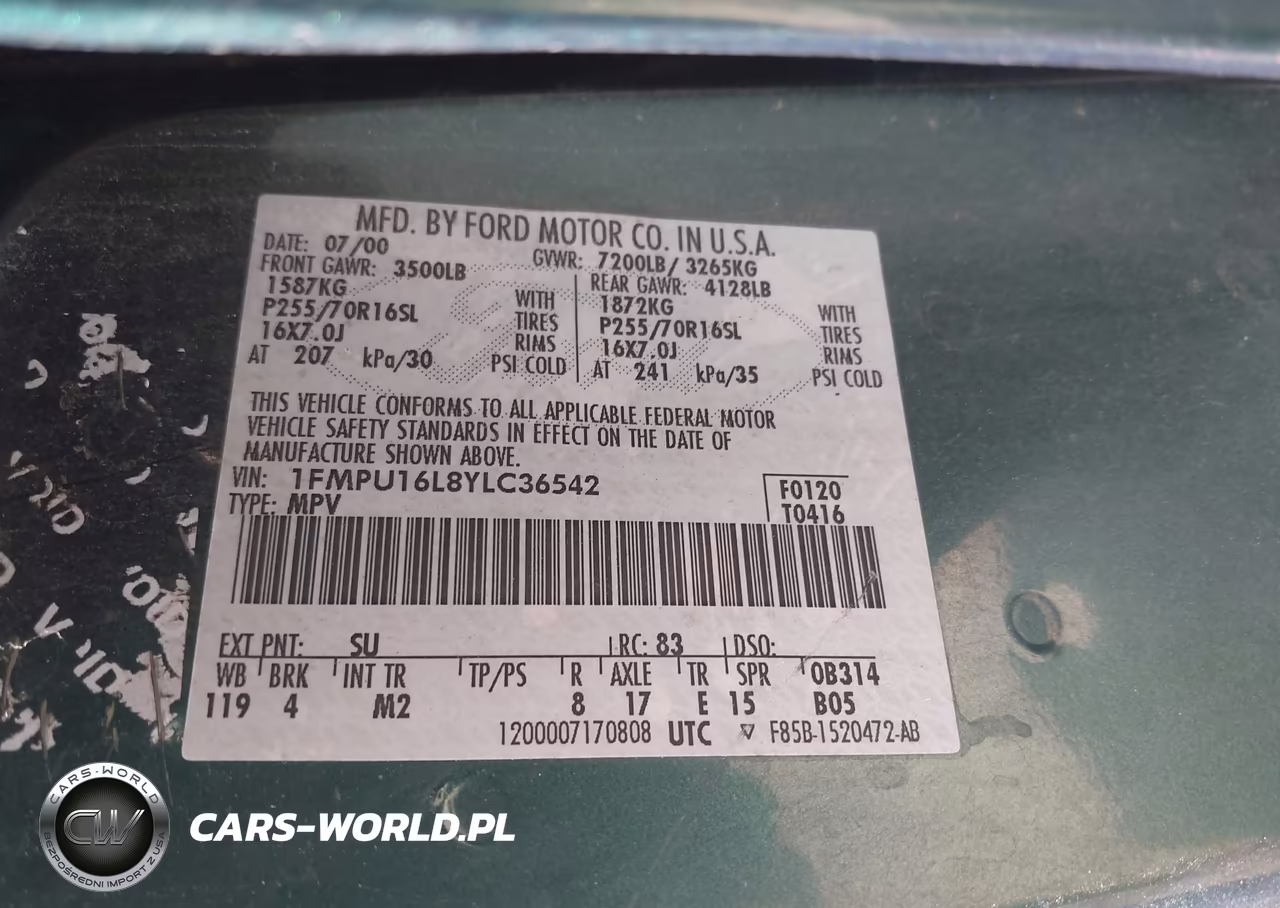 2000 Ford Expedition Xlt VIN:1FMPU16L8YLC36542 - 9