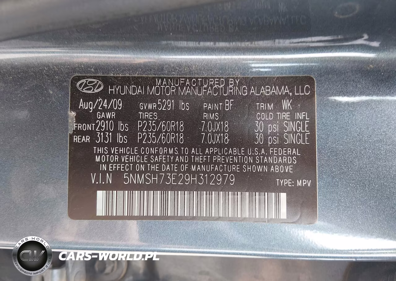 2009 Hyundai Santa Fe Limited VIN:5NMSH73E29H312979 - 9