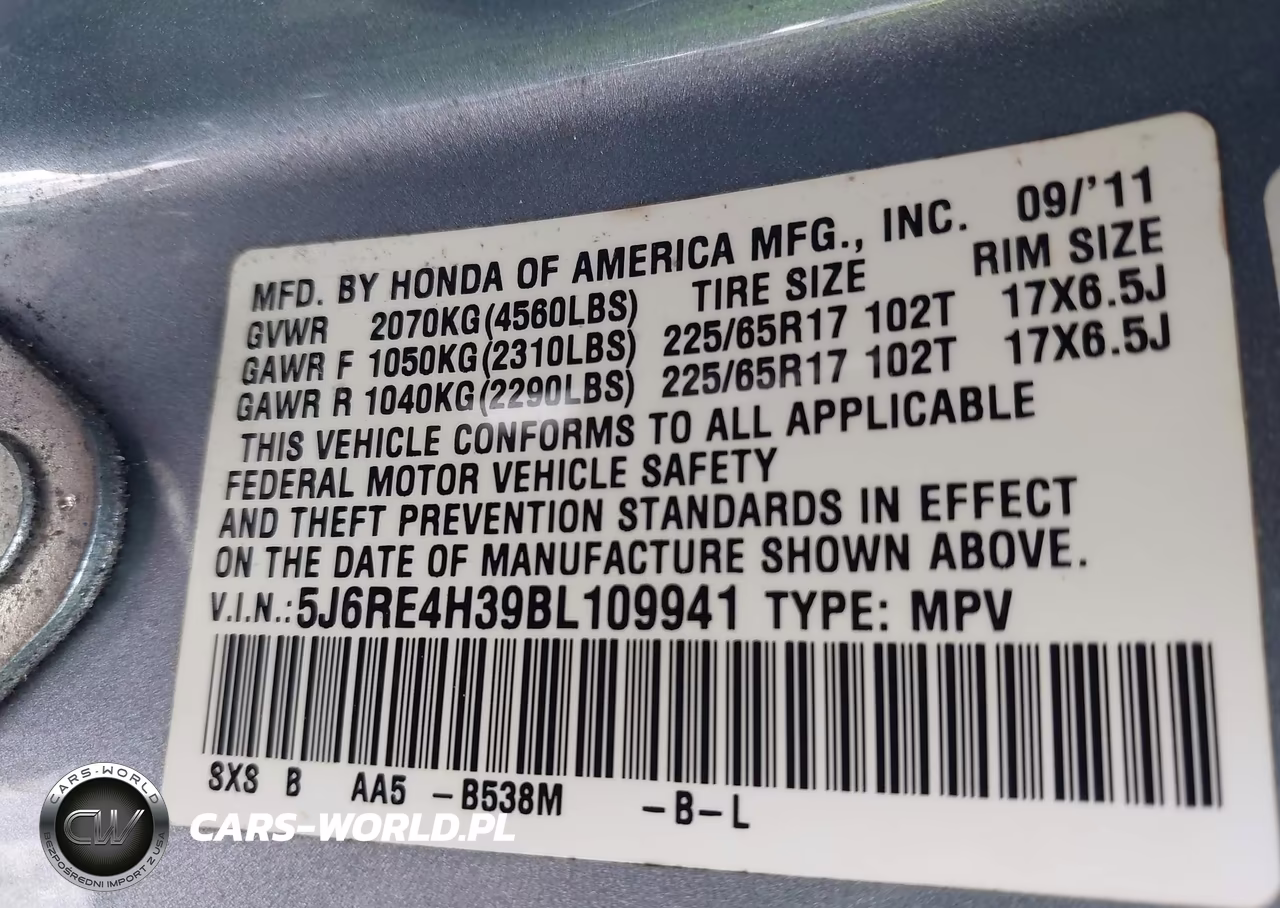 2011 Honda Cr-V Lx VIN:5J6RE4H39BL109941 - 9