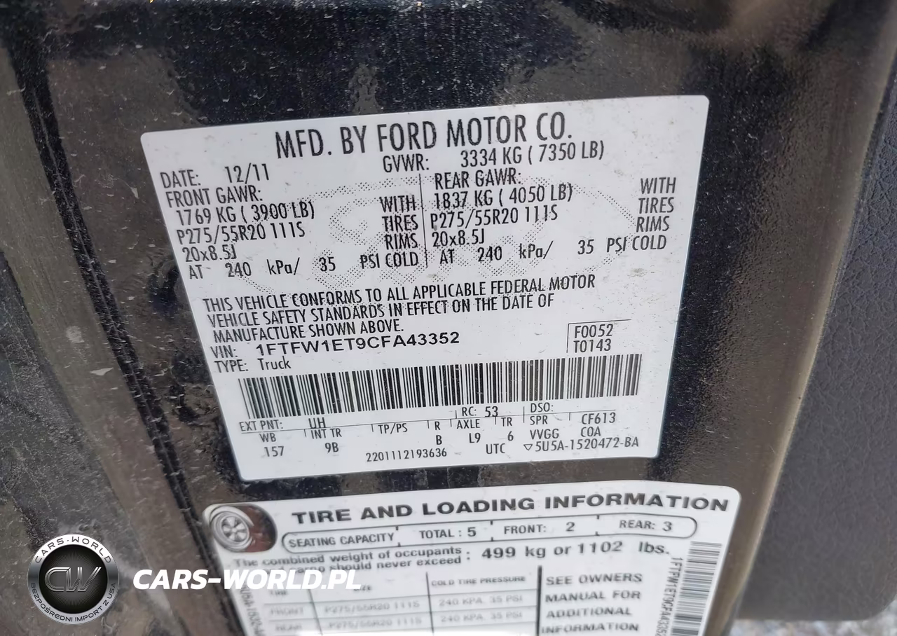 2012 Ford F-150 Platinum VIN:1FTFW1ET9CFA43352 - 9