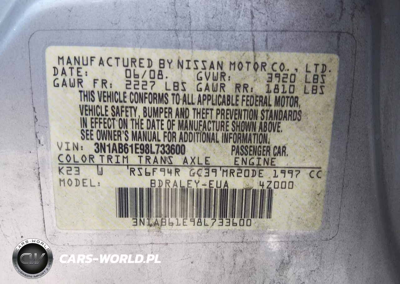 2008 Nissan Sentra 2.0 S VIN:3N1AB61E98L733600 - 9