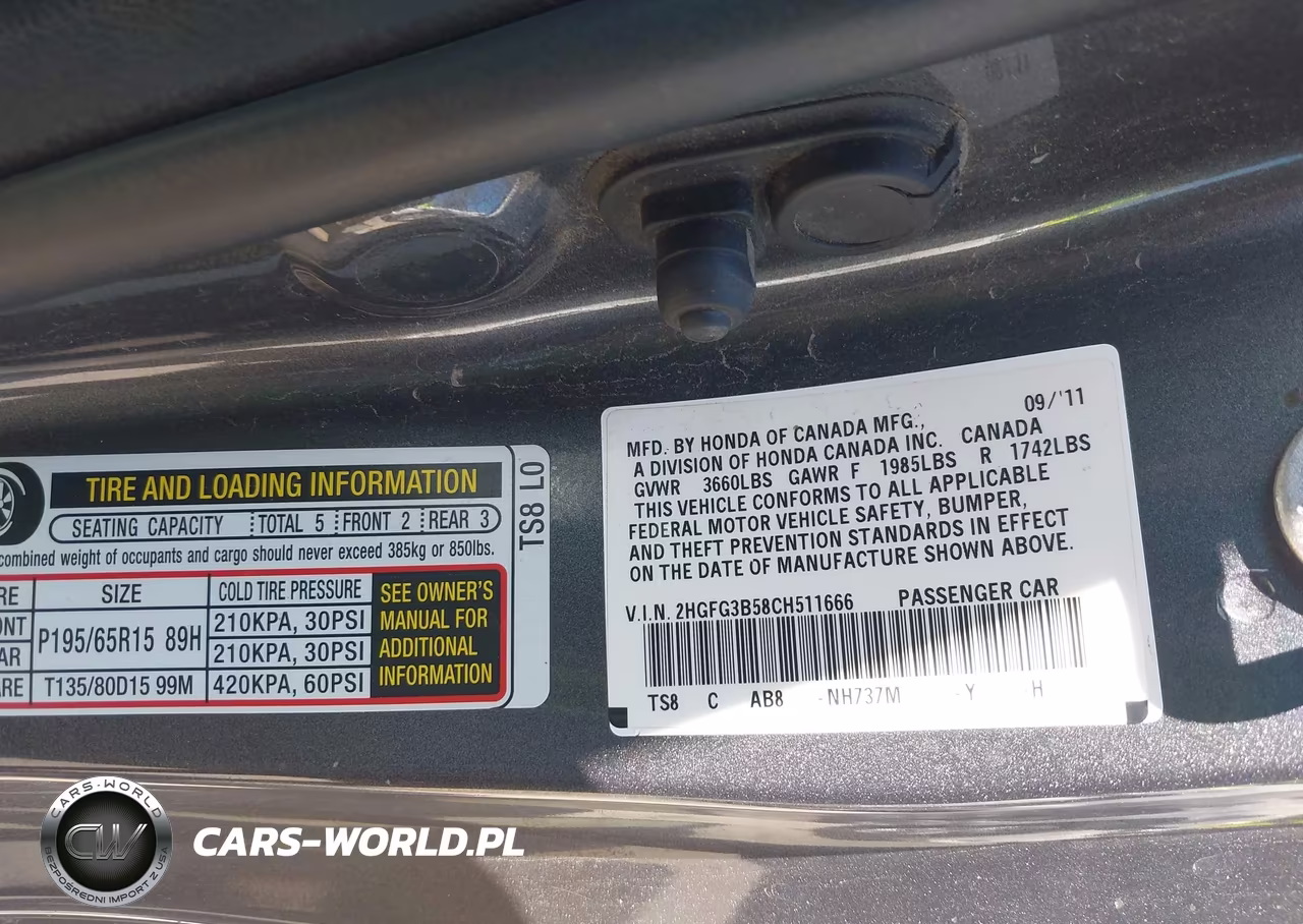 2012 Honda Civic Lx VIN:2HGFG3B58CH511666 - 9