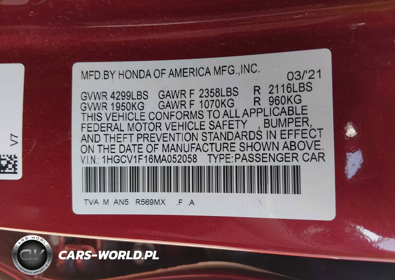2021 Honda Accord Lx VIN:1HGCV1F16MA052058 - 9