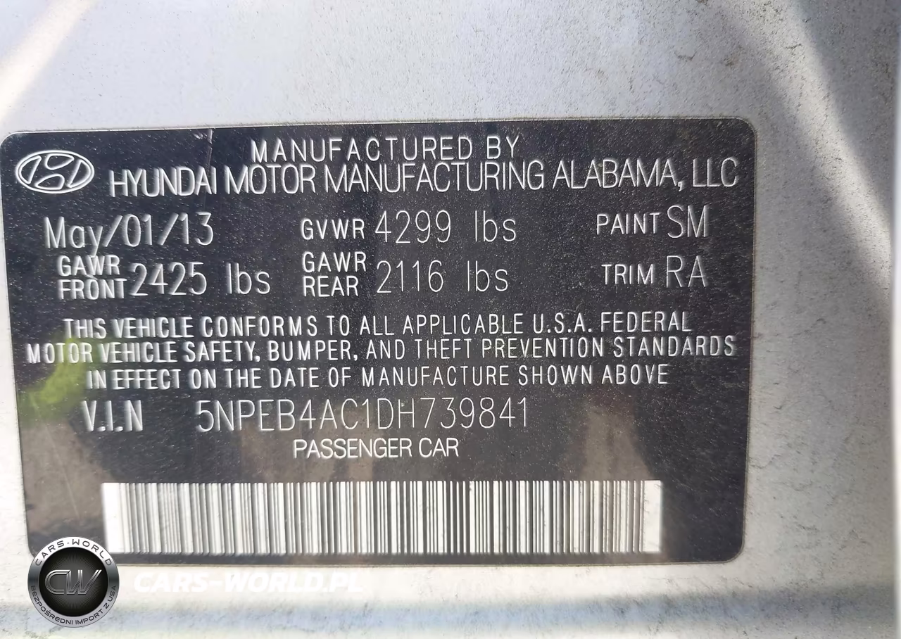 2013 Hyundai Sonata Gls VIN:5NPEB4AC1DH739841 - 9