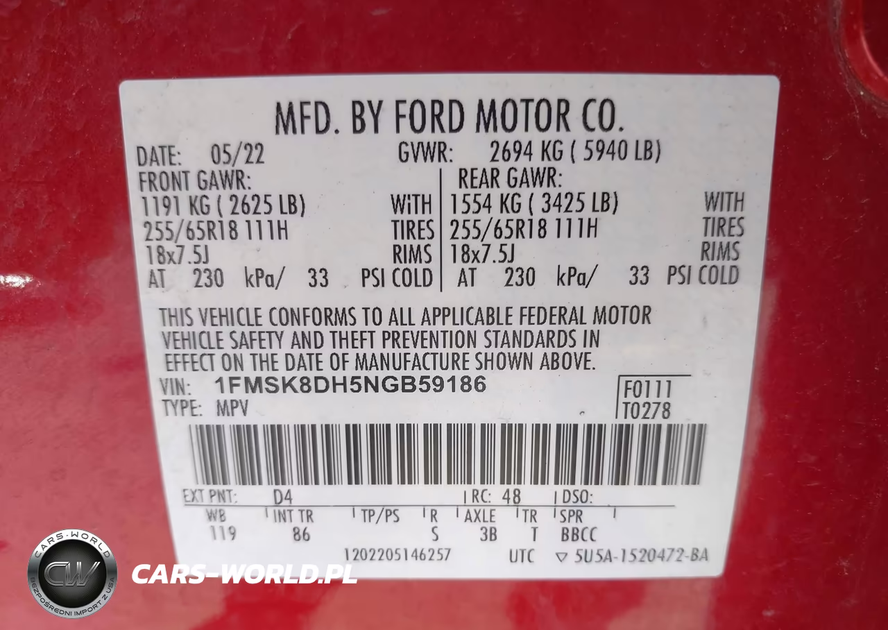 2022 Ford Explorer Xlt VIN:1FMSK8DH5NGB59186 - 9