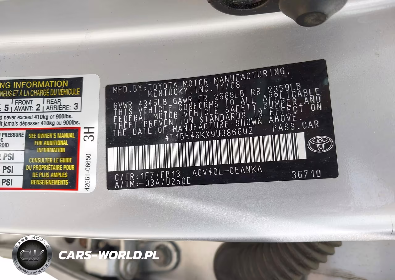 2009 Toyota Camry Le VIN:4T1BE46KX9U386602 - 9