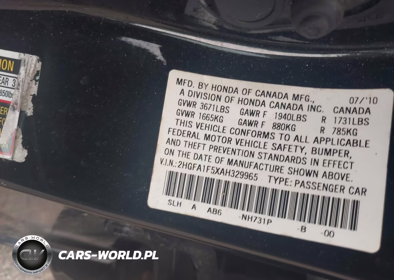 2010 Honda Civic Lx VIN:2HGFA1F5XAH329965 - 9