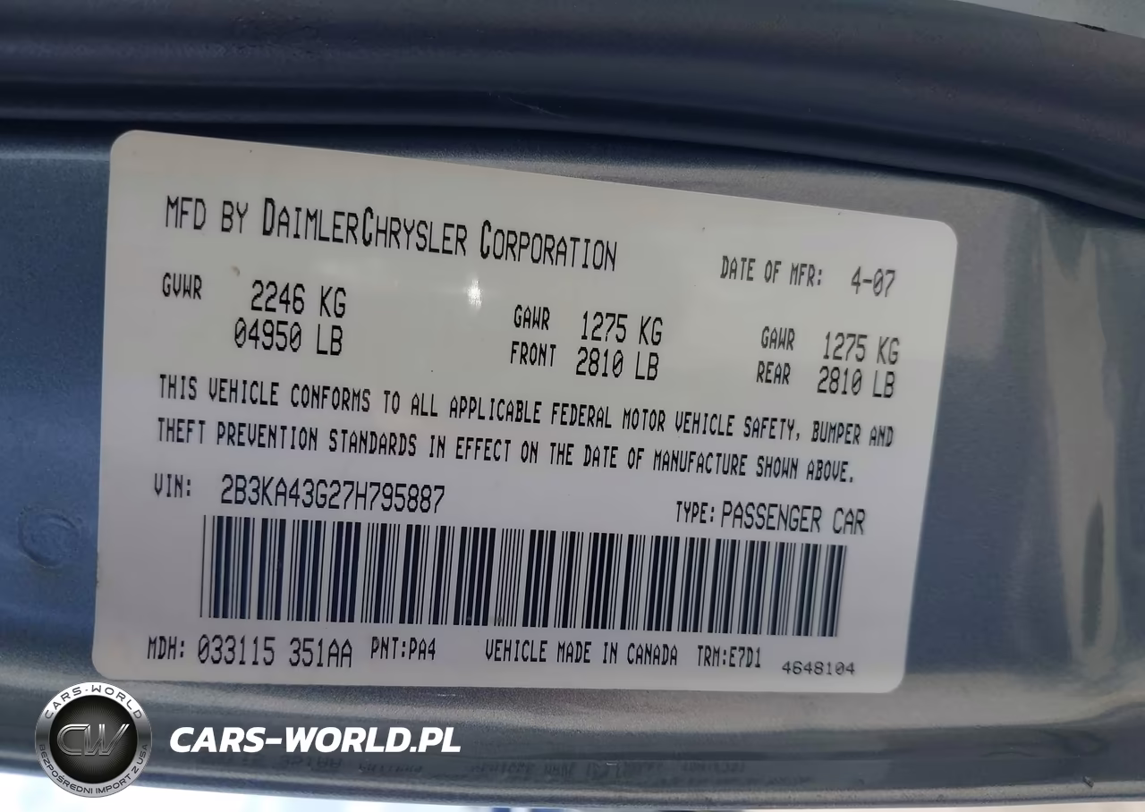 2007 Dodge Charger VIN:2B3KA43G27H795887 - 9