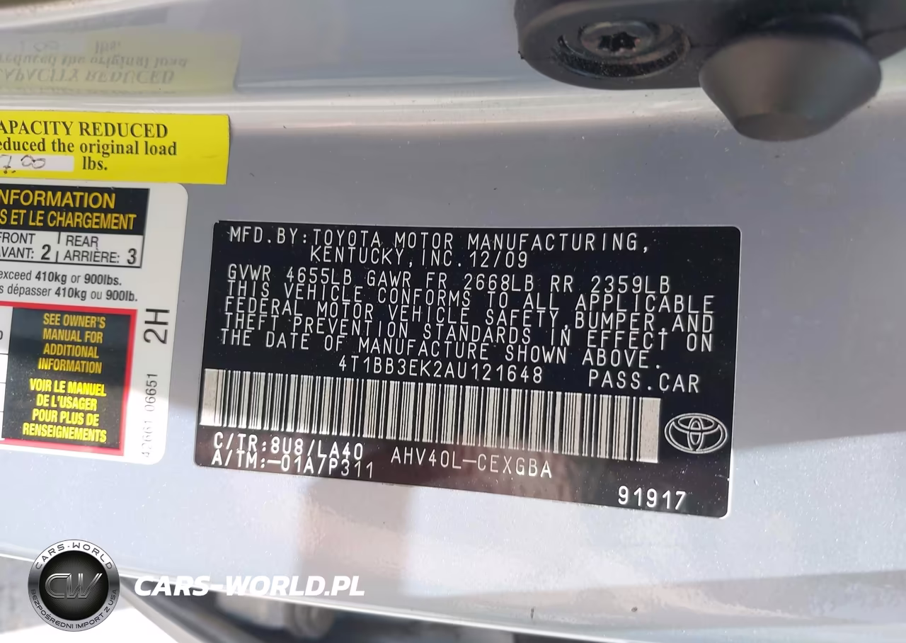 2010 Toyota Camry Hybrid VIN:4T1BB3EK2AU121648 - 9