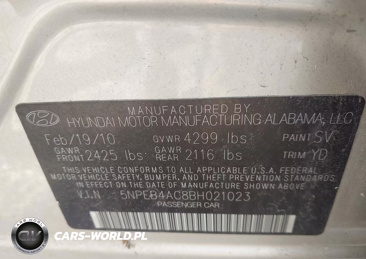 2011 Hyundai Sonata Gls VIN:5NPEB4AC8BH021023 - 9