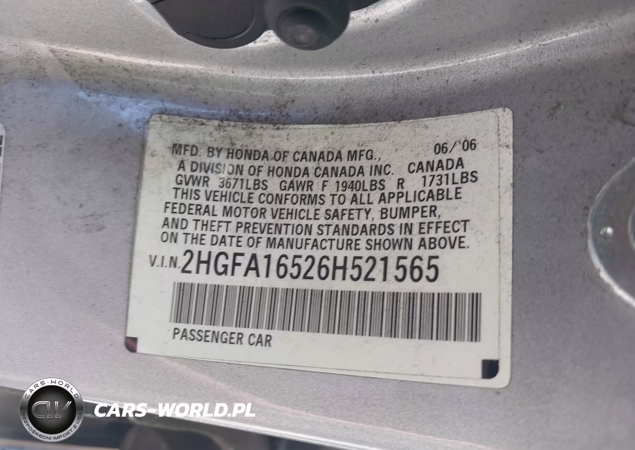 2006 Honda Civic Lx VIN:2HGFA16526H521565 - 9