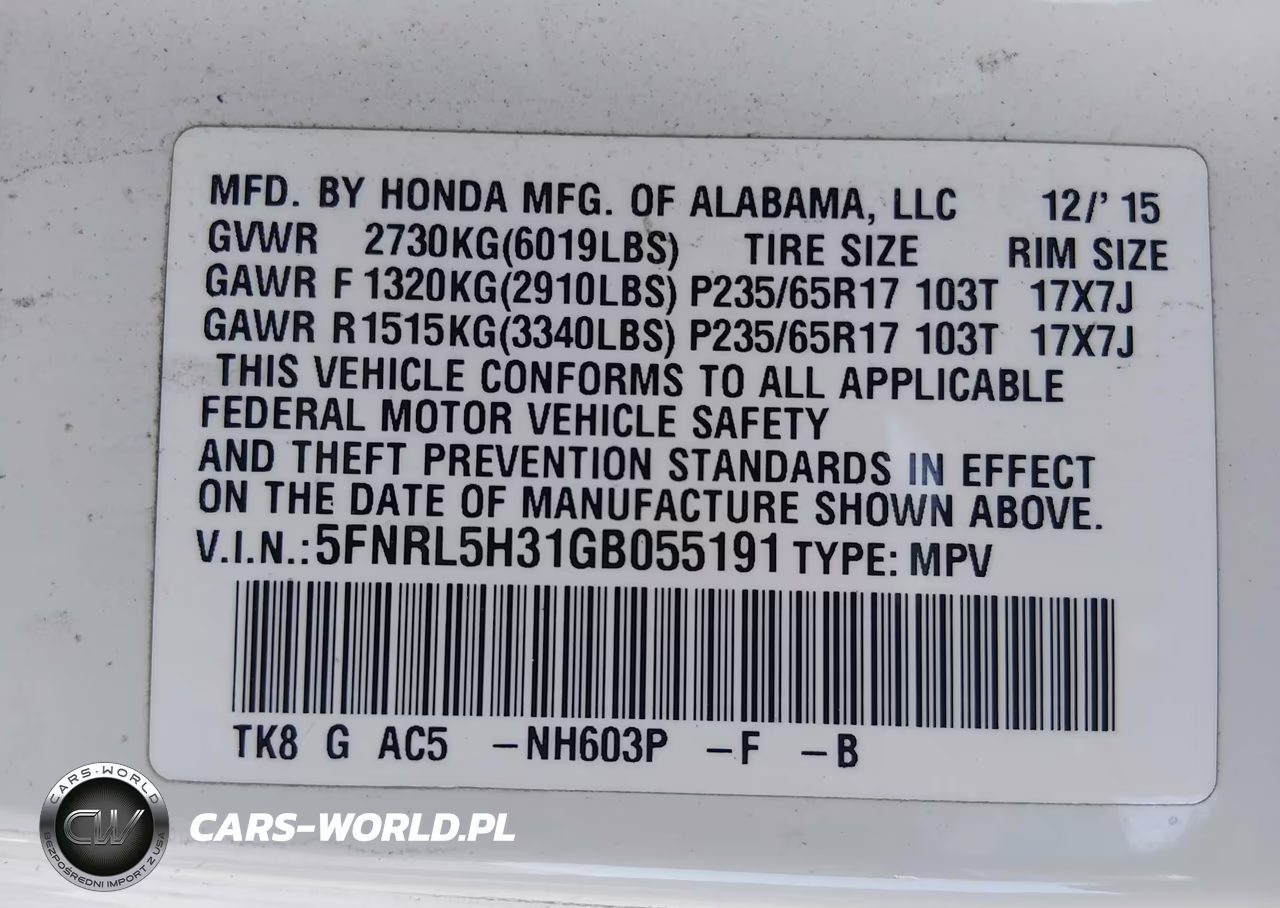 2016 Honda Odyssey Se VIN:5FNRL5H31GB055191 - 9