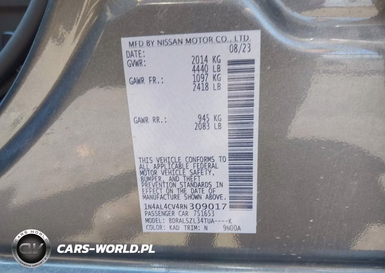 2024 Nissan Altima Sr Vc-Turbo Fwd VIN:1N4AL4CV4RN309017 - 9