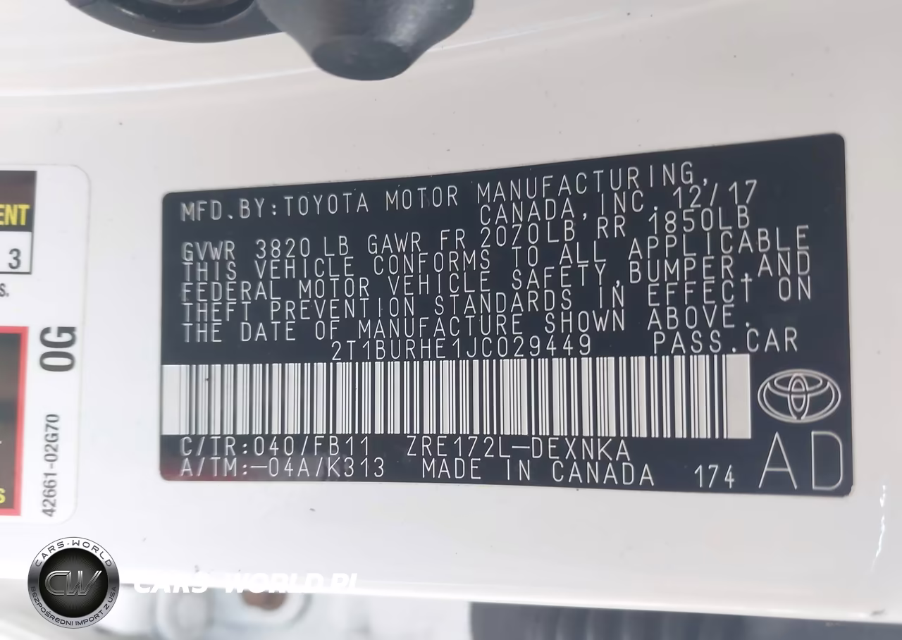 2018 Toyota Corolla Le VIN:2T1BURHE1JC029449 - 9