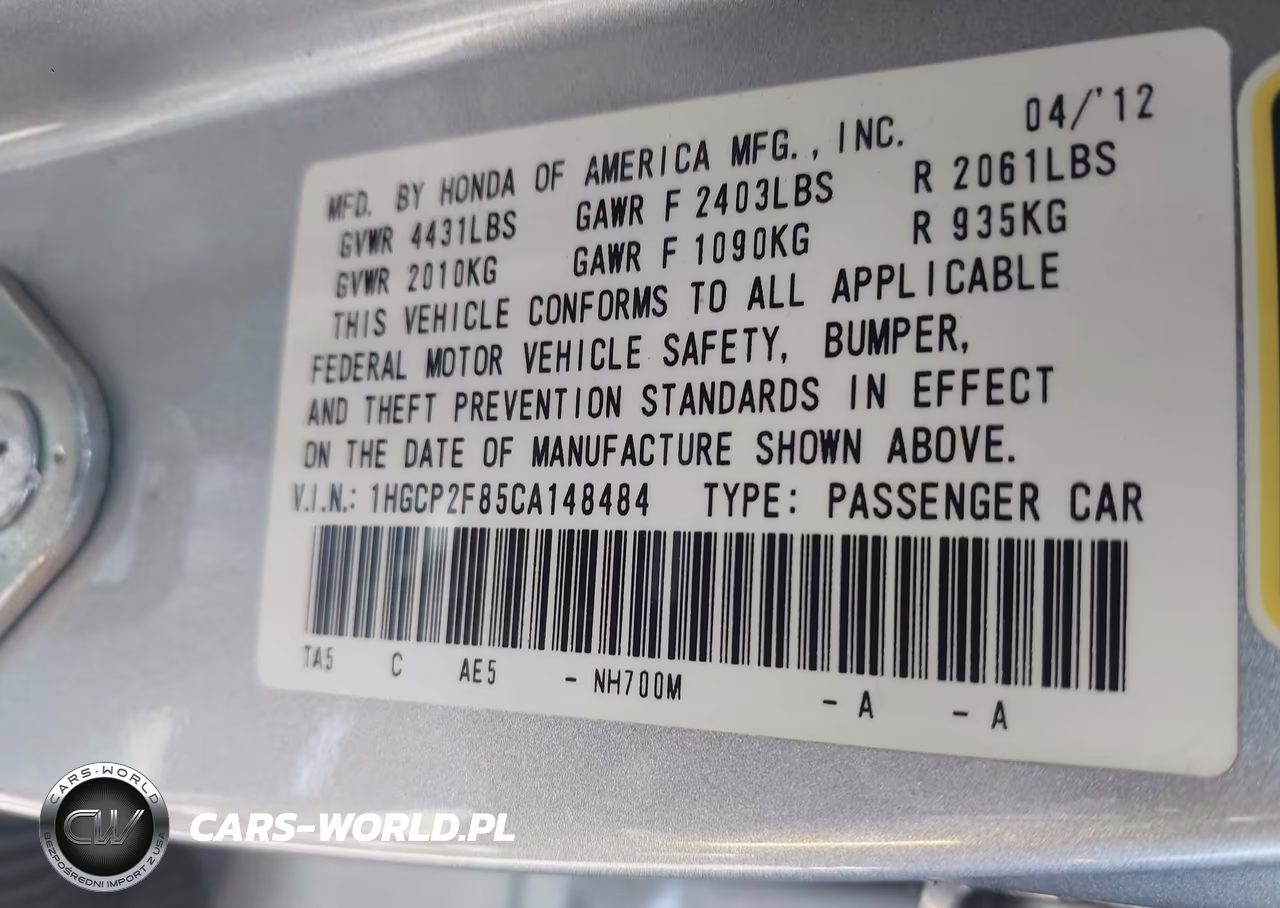 2012 Honda Accord 2.4 Ex-L VIN:1HGCP2F85CA148484 - 9