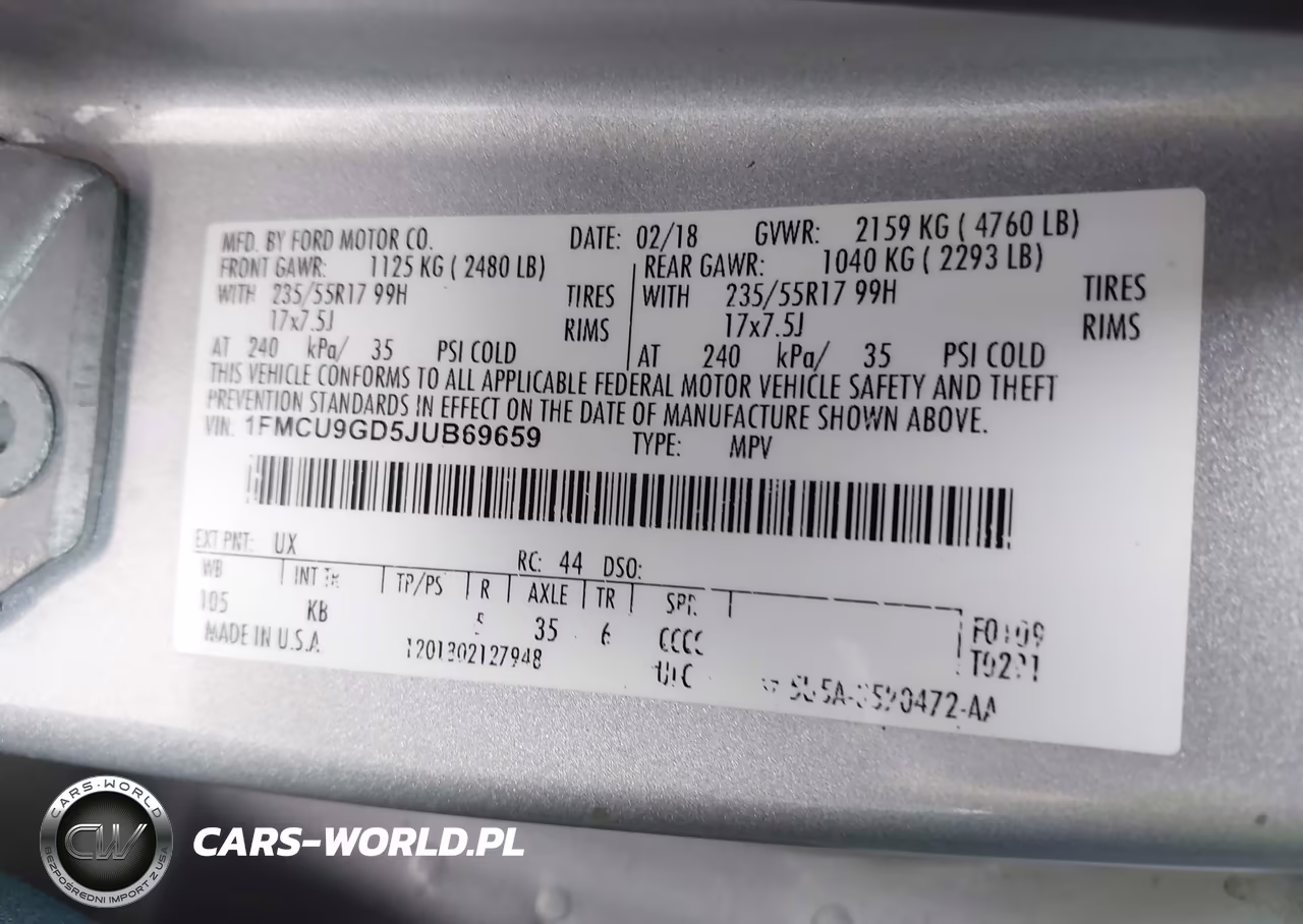 2018 Ford Escape Se VIN:1FMCU9GD5JUB69659 - 9
