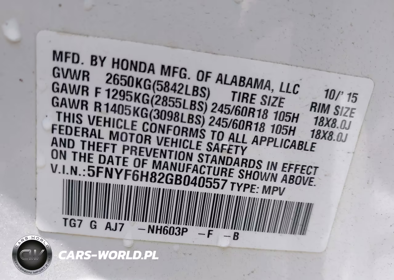 2016 Honda Pilot Ex-L VIN:5FNYF6H82GB040557 - 9
