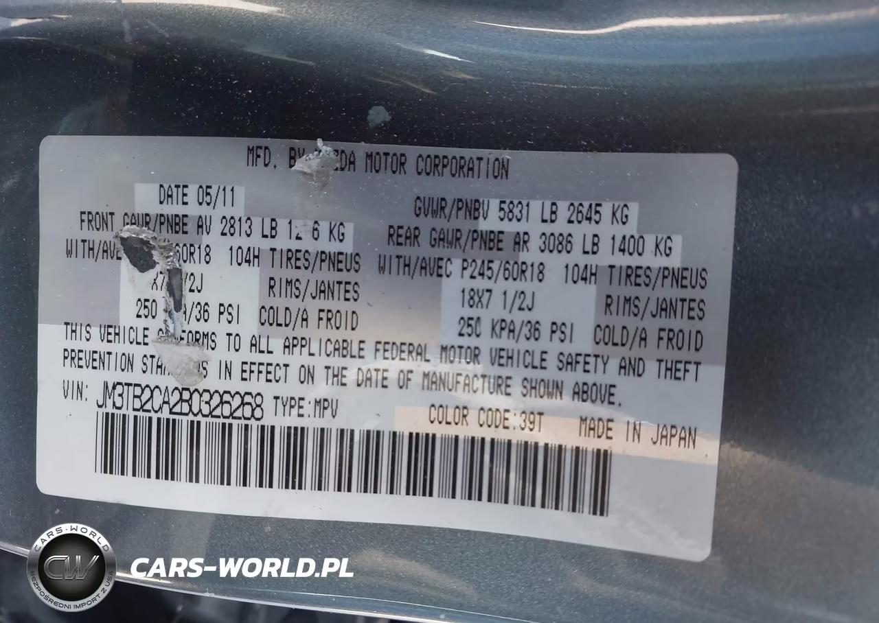2011 Mazda Cx-9 Touring VIN:JM3TB2CA2B0326268 - 9