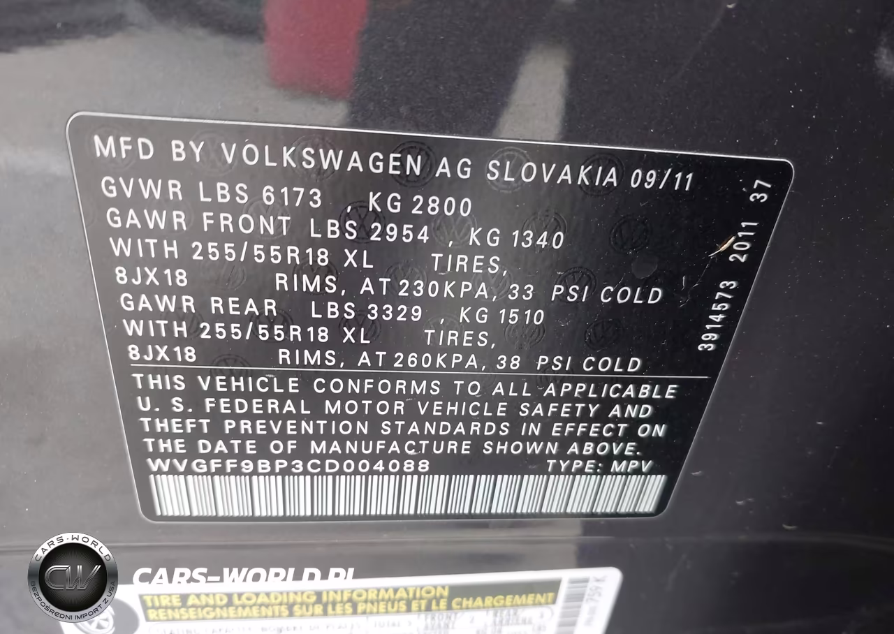 2012 Volkswagen Touareg Vr6 Sport VIN:WVGFF9BP3CD004088 - 9