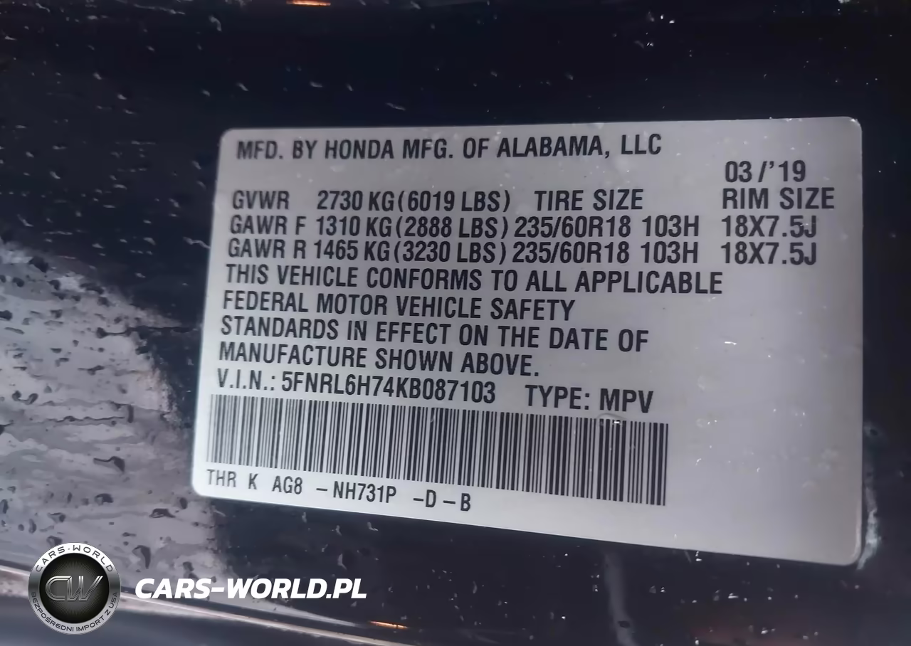 2019 Honda Odyssey Ex-L VIN:5FNRL6H74KB087103 - 9