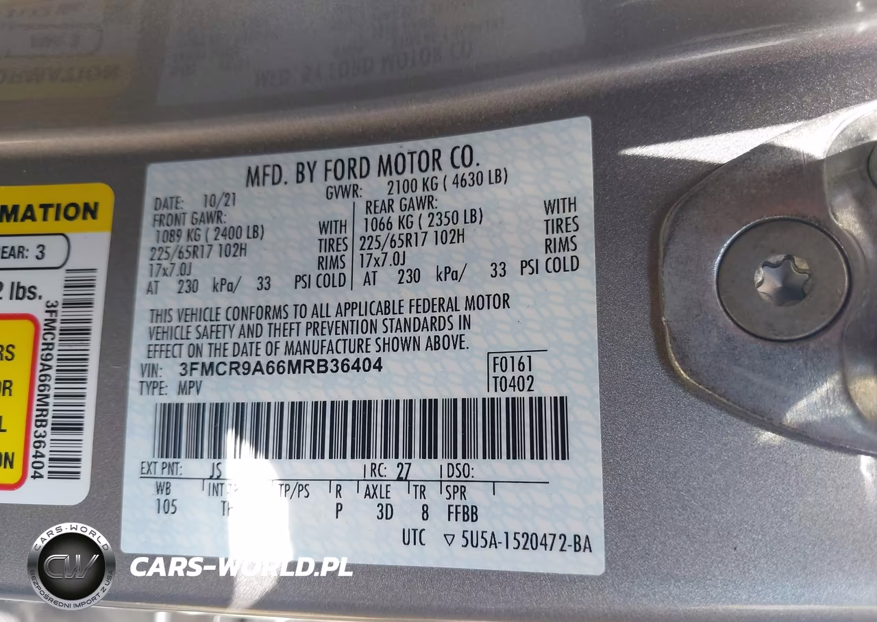 2021 Ford Bronco Sport VIN:3FMCR9A66MRB36404 - 9