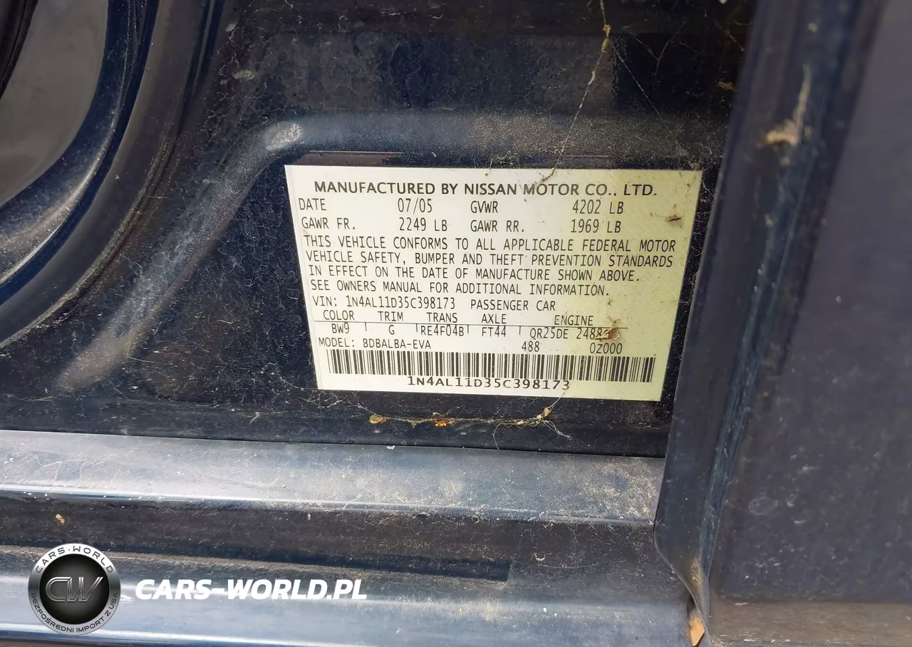 2005 Nissan Altima 2.5 S VIN:1N4AL11D35C398173 - 9