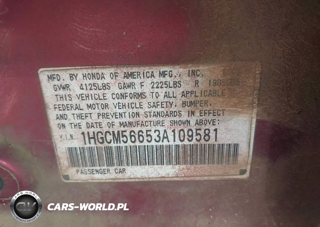 2003 Honda Accord Sdn Ex VIN:1HGCM56653A109581 - 9