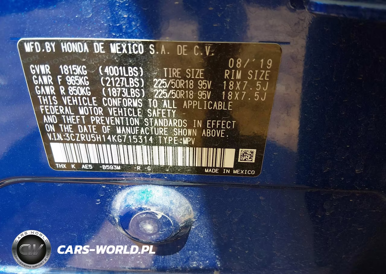 2019 Honda Hr-V Sport VIN:3CZRU5H14KG715314 - 9