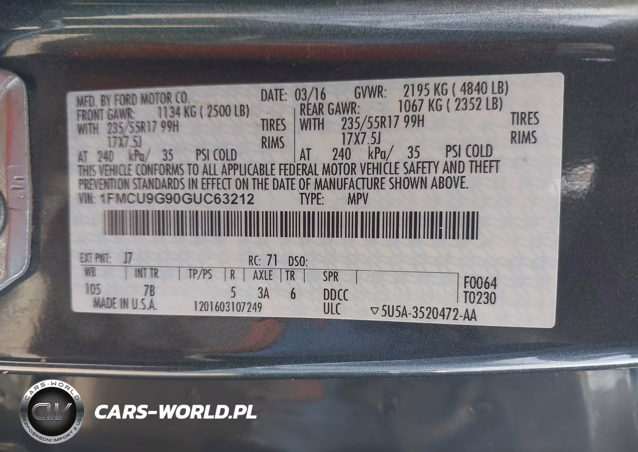 2016 Ford Escape Se VIN:1FMCU9G90GUC63212 - 9