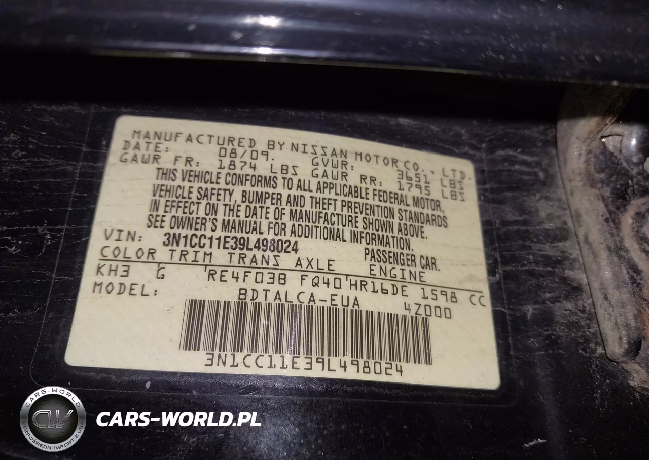 2009 Nissan Versa 1.6 VIN:3N1CC11E39L498024 - 9